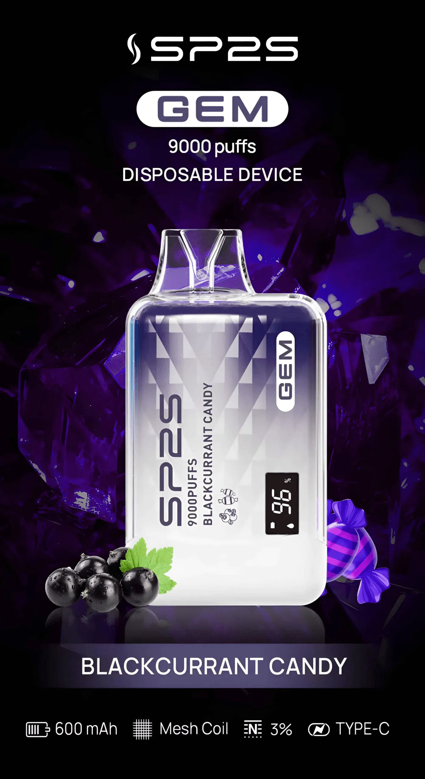 SP2S 一次性/拋棄式電子煙 9000 口 黑加侖糖果